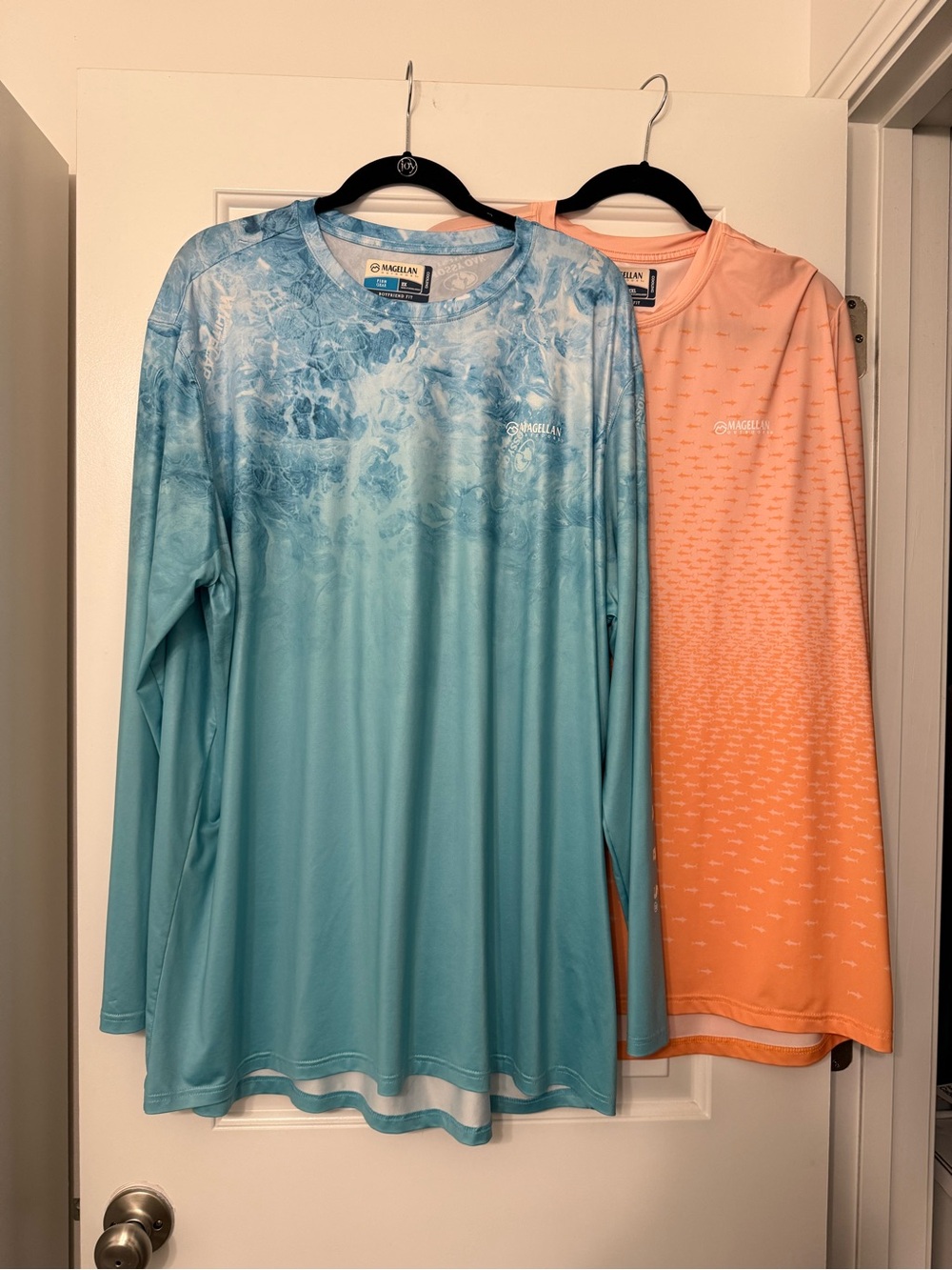 2x Bundle Magellan Outdoors Mens Long Sleeve Performance Top - Blue and Orange